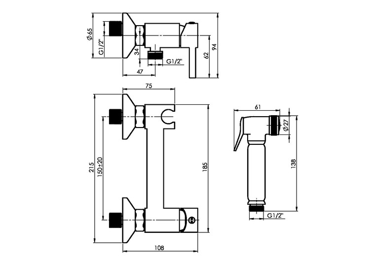 ست شیر توالت مدل سرد و گرم به همراه شاتاف و شلنگ استیل 304 با پاشش نیرومند برای نظافت اسان برند هوادیائو