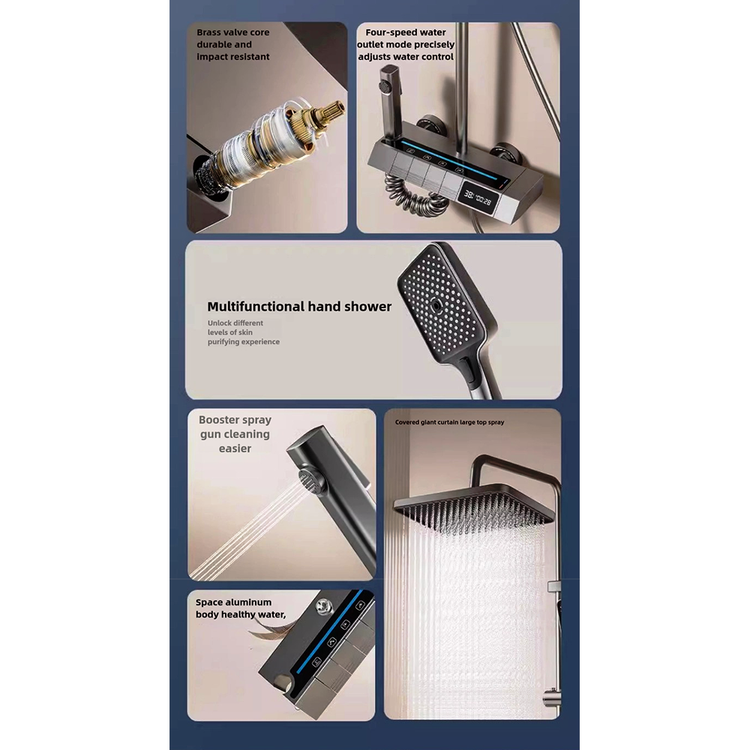 دوش حمام پیانویی نمایشگردار به همراه تایمر مصرف اب و دما با قابلیت سرد و گرم برند دیکالان