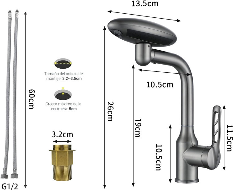 شیر روشویی چند حالته برند هوادیائو با چهار حالته پاشش آب مدل فضایی 360درجه- اصلی