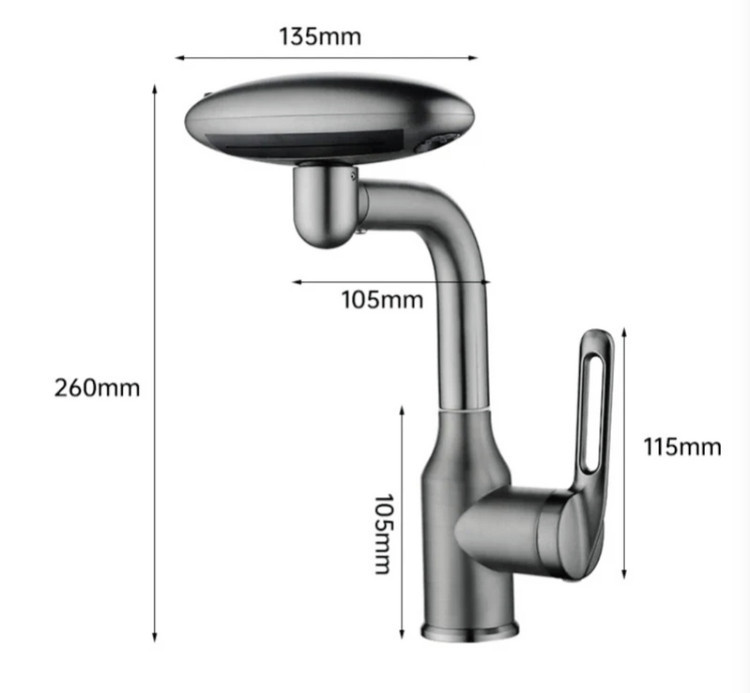 شیر روشویی چند حالته برند هوادیائو با چهار حالته پاشش آب مدل فضایی 360درجه- اصلی
