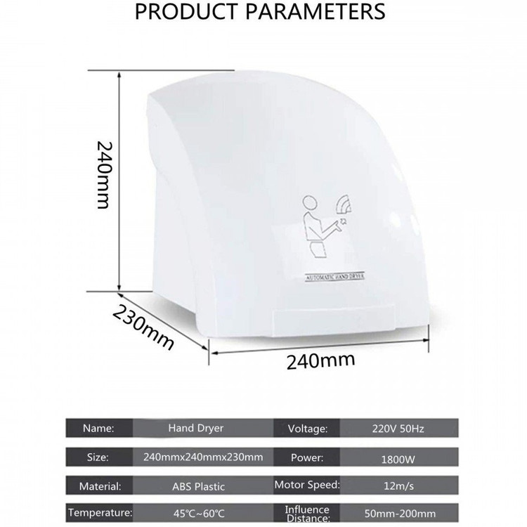 دست خشک کن اتوماتیک برند Hyshin مدل TurboDry 1800W | سریع، بیصدا، طراحی لوکس