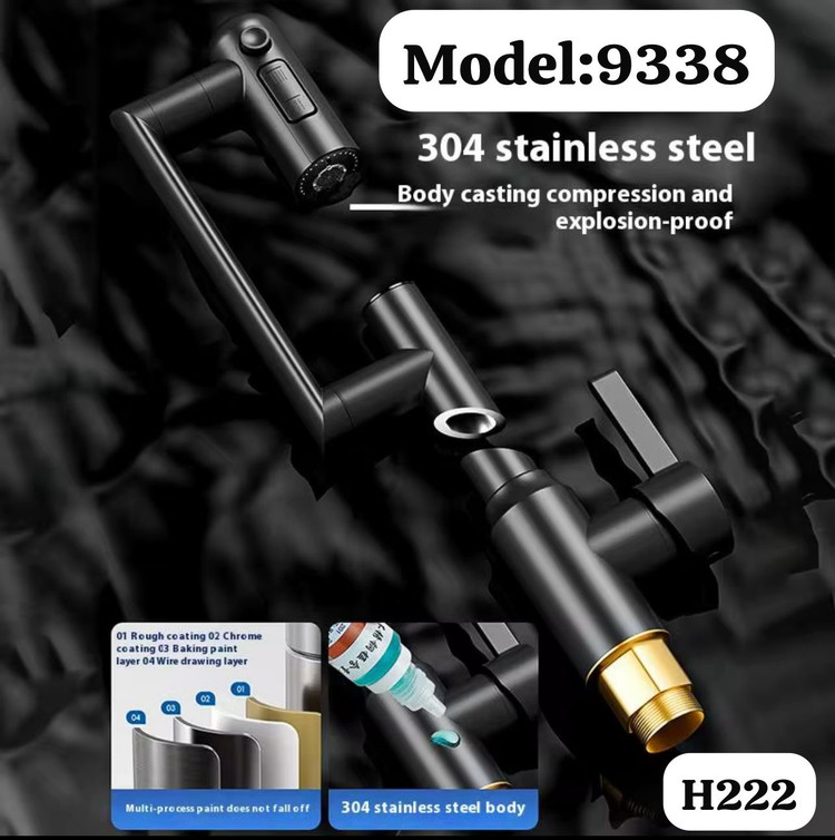 شیر روشویی مدل 9338 با بدنه ای از استیل ضد زنگ 304 (Stainless steel304) ضد خوردگی ضد زنگ زدگی و بسیار مقاوم