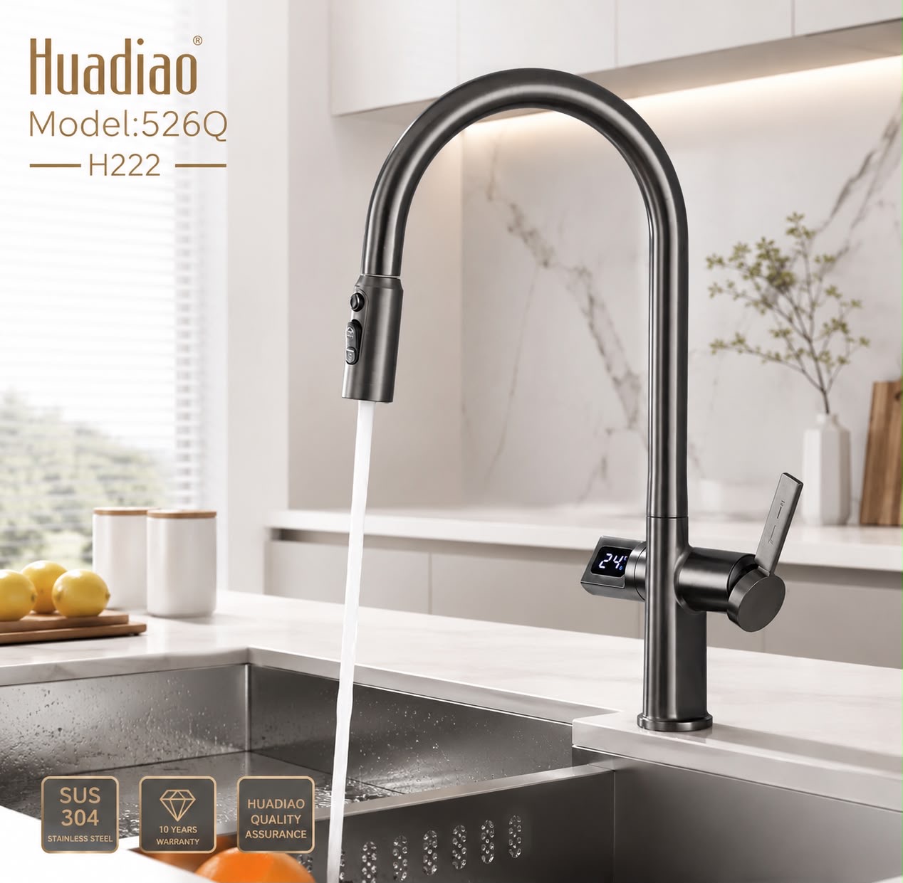 شیرظرفشویی شاوری نمایشگردار برند Huadiao جنس بدنه استیل  آلیاژ داخل تمام برنجی ضد زنگ فروش تک و عمده ارسال از بندرعباس