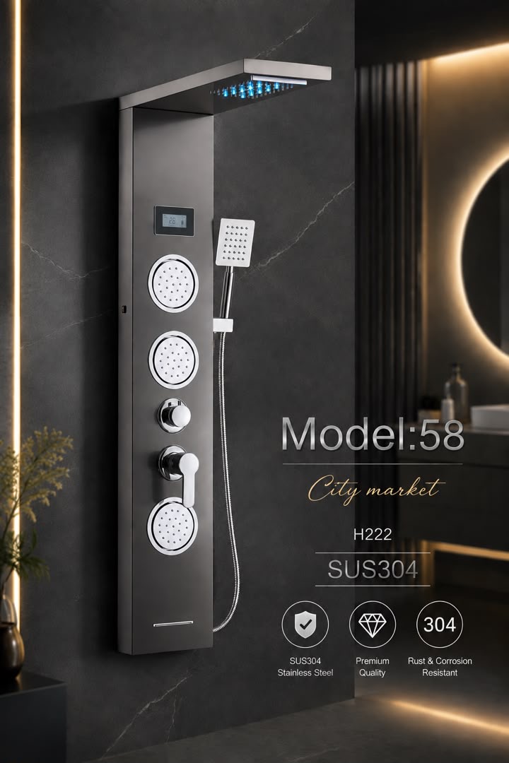 پنل دوش حمام ماساژور دار متحرک دیجیتال هوشمند برند پینگ مدل ابشاری